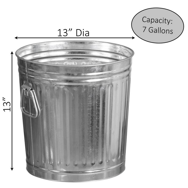 Round Galvanized Steel, Trash Can with Lid - Durable Metal Bucket for Backyard, Lawn, Garden and Yard Use