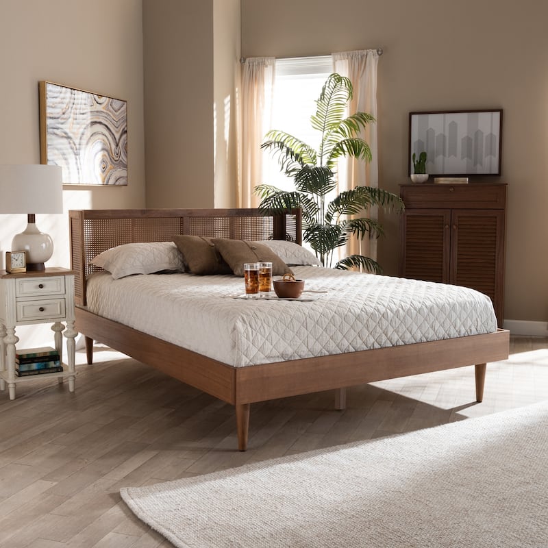 Mid-Century Modern King Bed - Wood & Synthetic Platform Bed with Headboard