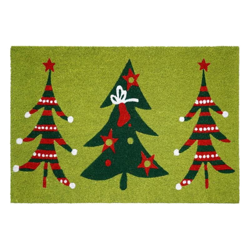 HomeRoots 24" X 36" Green And Red Christmas Trees Outdoor Coir Door Mat - 24.00' X '36.00