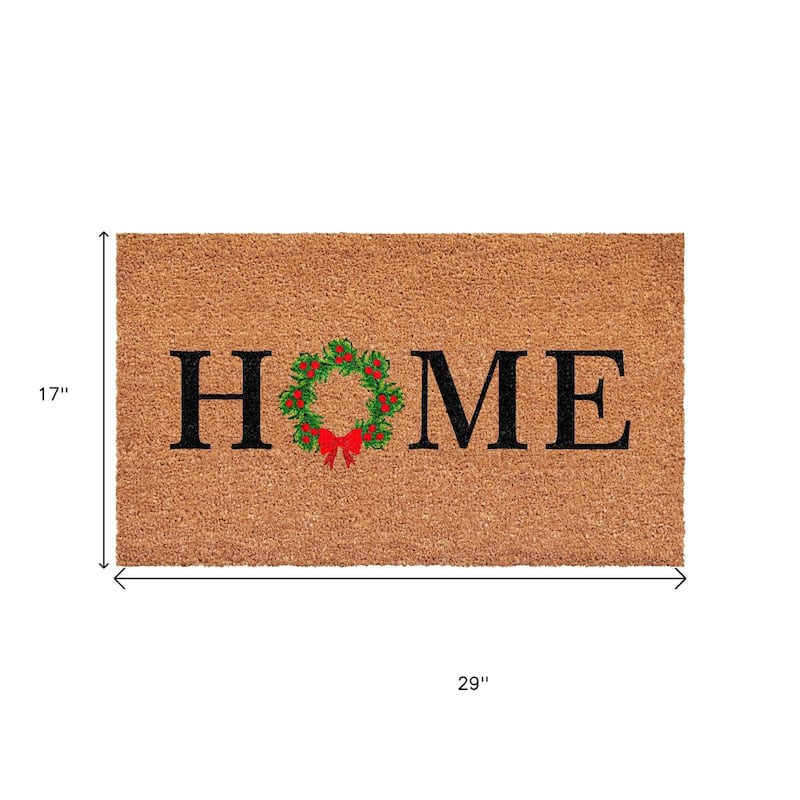 HomeRoots 17" X 29" Brown Black And Green Christmas Outdoor Coir Door Mat - 17.00' X '29.00