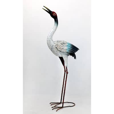 Heron With Blue Tipped Wings Metal Garden Sculpture