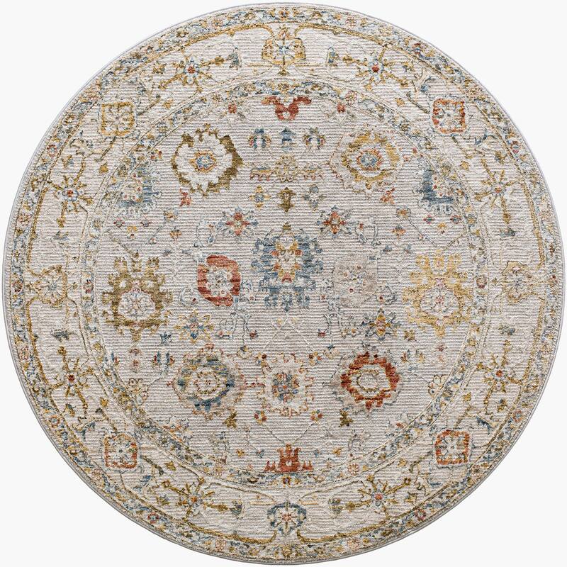Livabliss Traditional Reina Medallion Area Rug - 6'7" x 6'7" Round - Gray