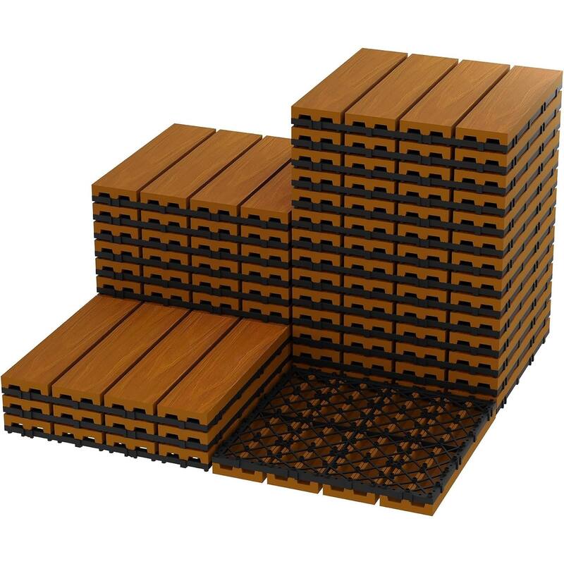 Interlinked-Style Composite Deck Tiles 12"x12" - Wood - 27pcs