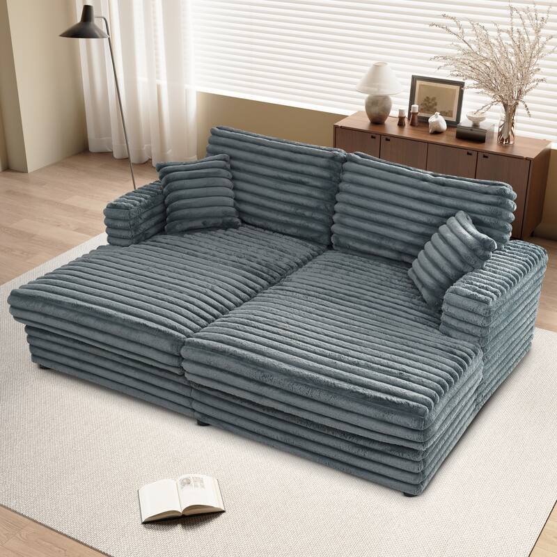 Sofa Bed Napping Daybed Fluffy Corduroy Upholstered Cloud Couch with Throw Pillows - Grey
