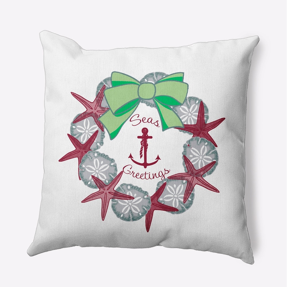 Seas and Greetings Wreath Beachy Christmas Indoor/Outdoor Christmas Throw Pillow
