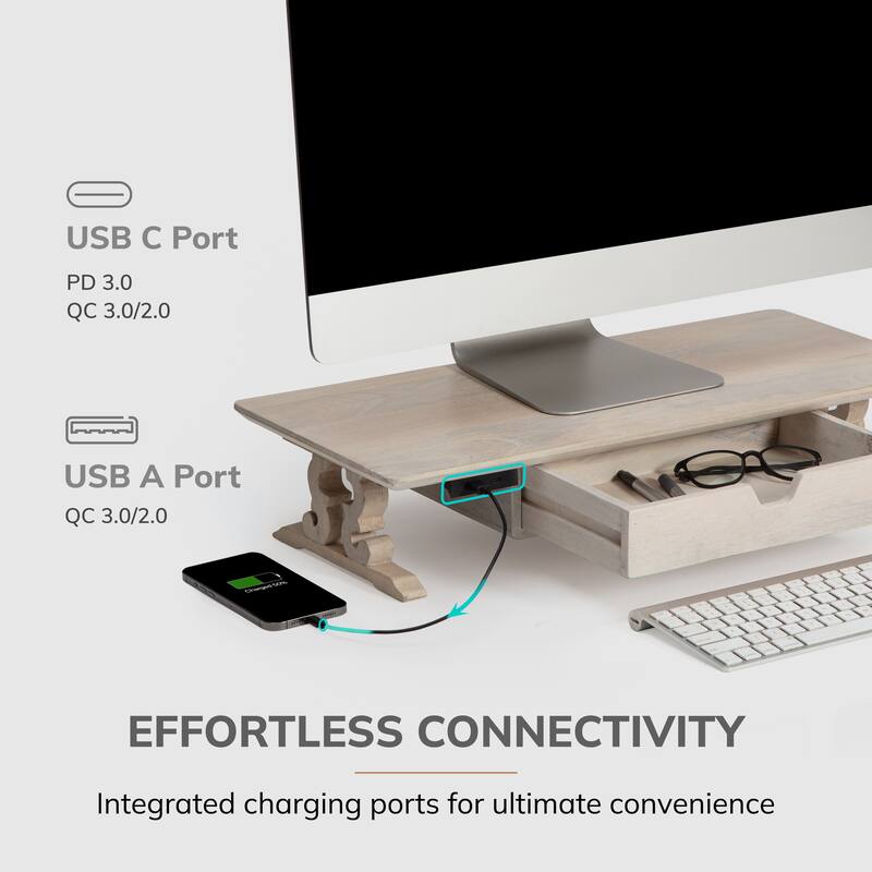 Jani Wood Monitor Stand Riser Desk - Ergonomic Design Stand, Desktop Organizer Table for Home, Office Workspace, Gaming Desk