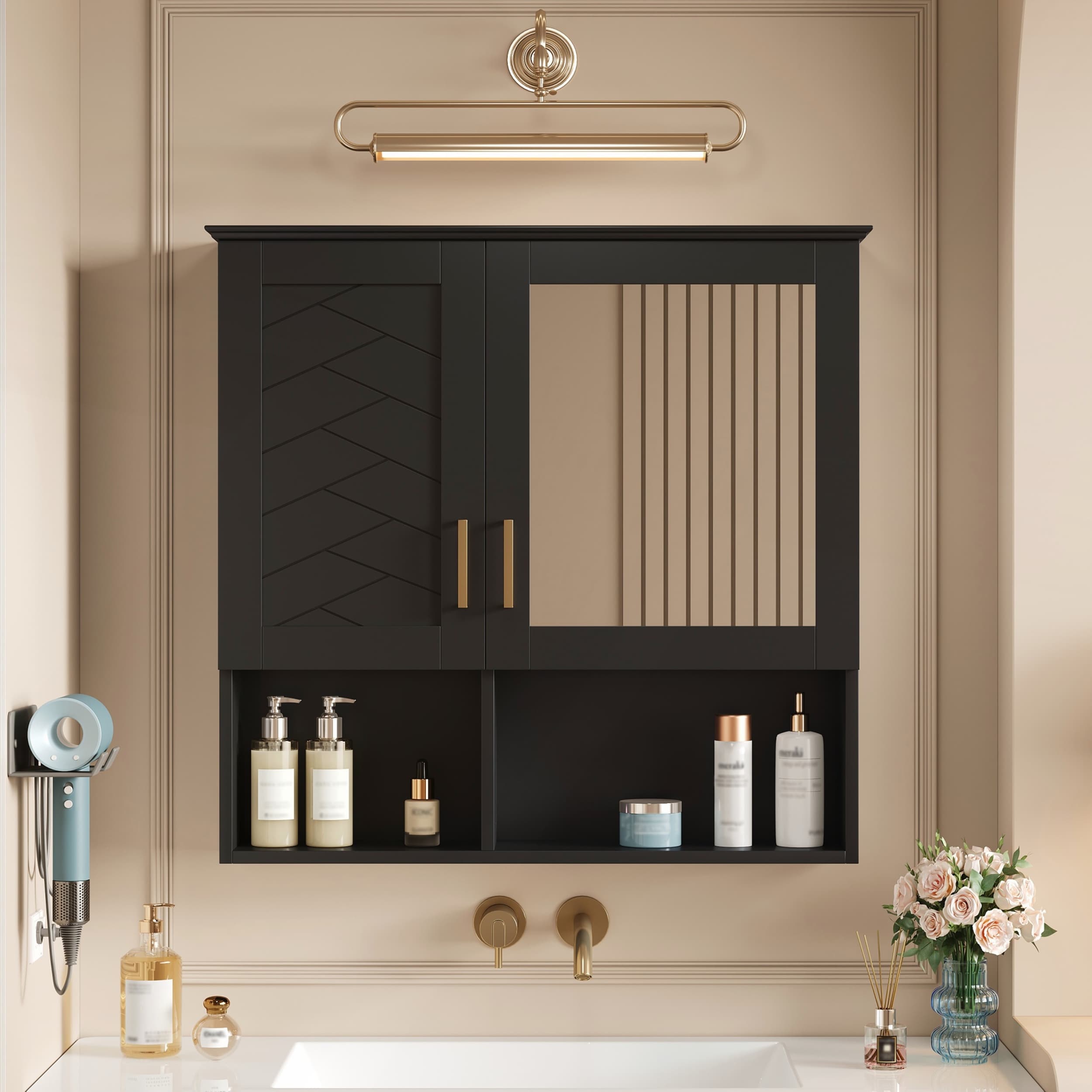 2-in-1 Bathroom Cabinet with Adjustable Shelves, Soft Close Doors, and High-Definition Mirror for Modern Vanity Storage