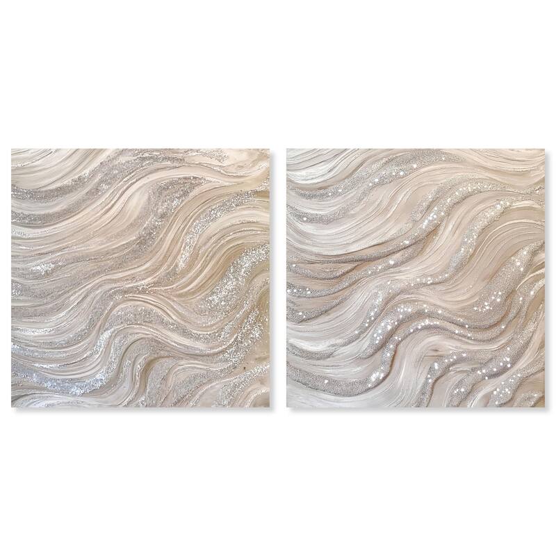 Silver Waves Set Canvas Set of 2 by Art Remedy, Gallery Wrapped - 24" x 24"