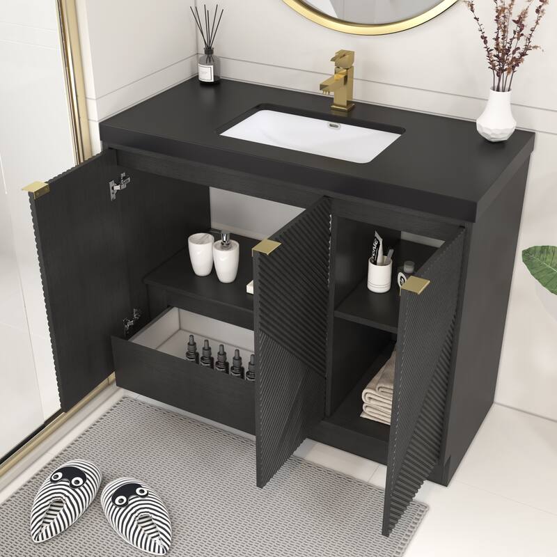 Milano 42" Freestanding (L) Bathroom Vanity with Black Acrylic Sink