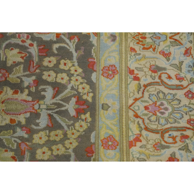 Hand Knotted Oriental 100% Wool Carpet Traditional Floral Greys & Charcoal Kerman Area Rug - 10' 10'' X 8' 1''