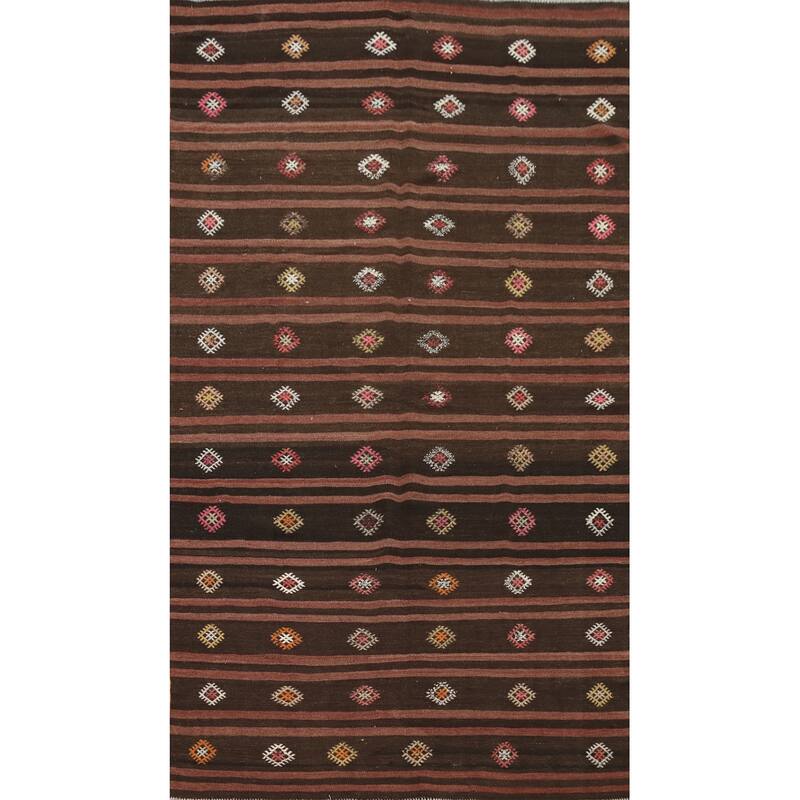 Hand Woven Oriental 100% Wool Carpet Southwestern Tribal Brown Kilim Area Rug - 9' 7'' X 5' 8''