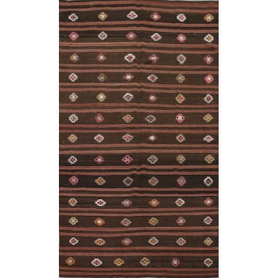 Hand Woven Oriental 100% Wool Carpet Southwestern Tribal Brown Kilim Area Rug - 9' 7'' X 5' 8''