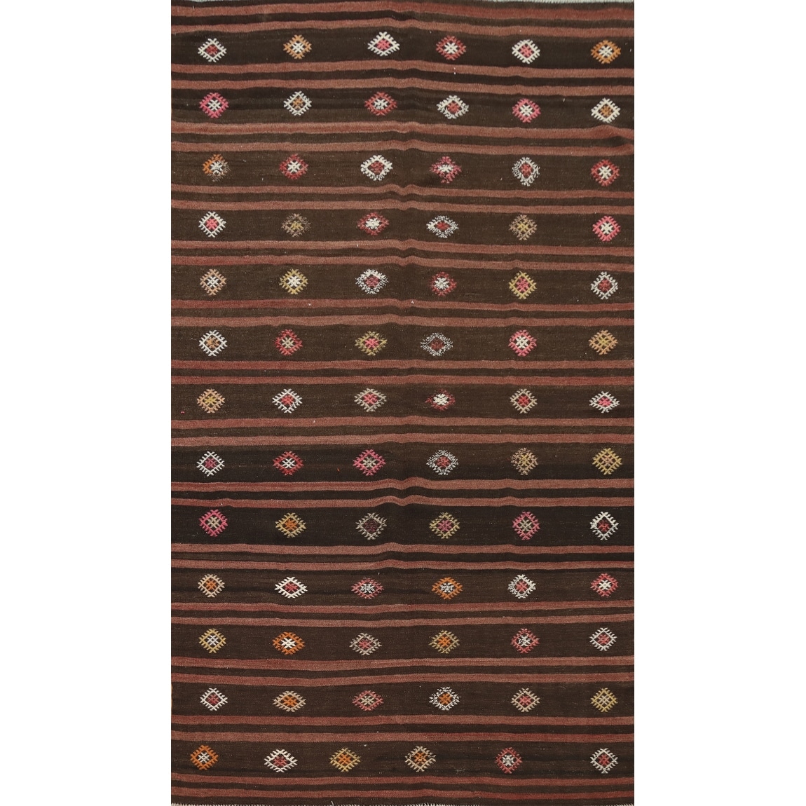 Hand Woven Oriental 100% Wool Carpet Southwestern Tribal Brown Kilim Area Rug - 9' 7'' X 5' 8''