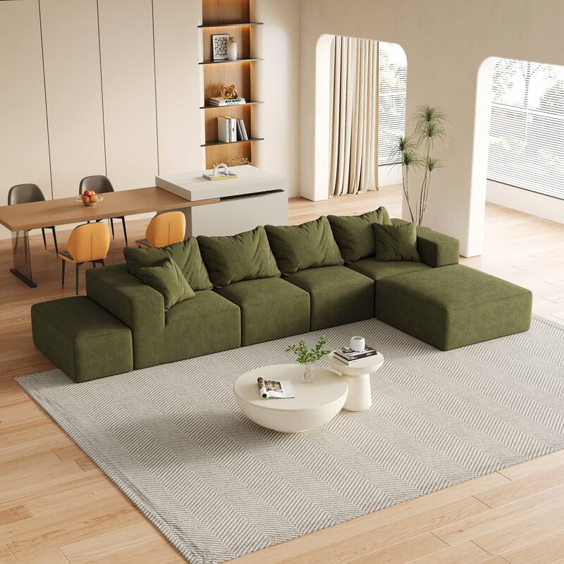 Upholstered Sectional Boneless Couch Set,Modular 132" L Shaped Sectional With 6 Pillows,Free Combination Sofa Couch