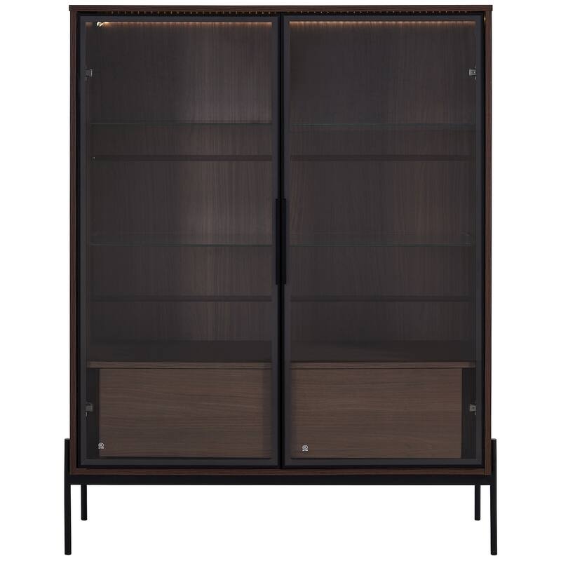 51.2 inch Display Cabinet Bookshelves, Curio Cabinet with Glass Doors & LED Lighting