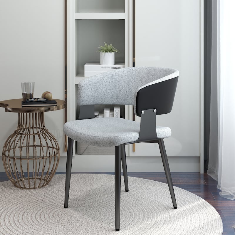 Modern Upholstered Dining Chairs with Wing Back and Black Metal Tapered Legs (Set of 2) - N/A