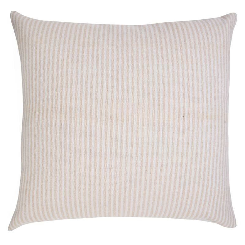 Handwoven Striped Embroidered Cotton Throw Pillow Cover - 20" - Beige and White