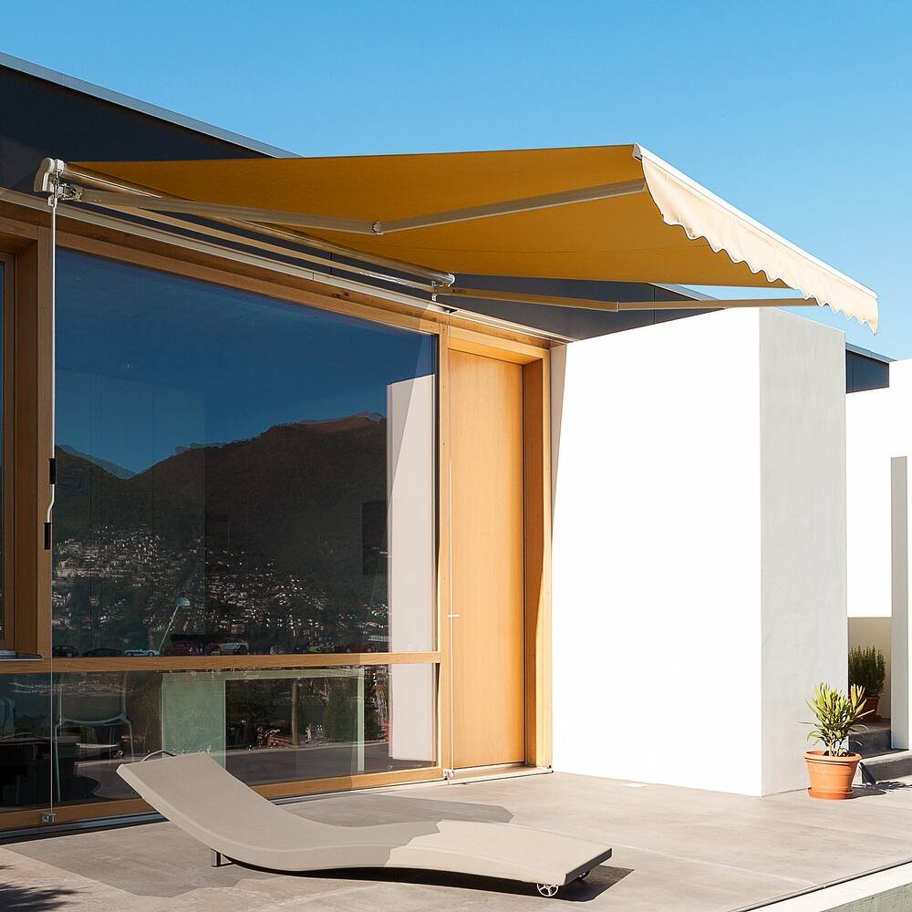 Outsunny 13' x 8' Manual Retractable Sun Shade Patio Awning with Durable Design & Adjustable Length Canopy