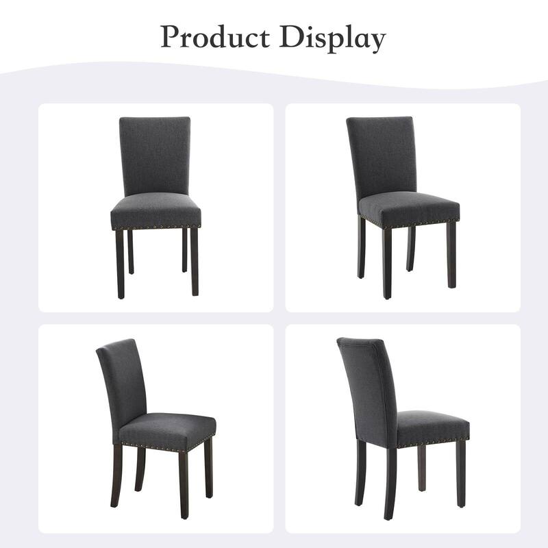 Upholstered Dining Chairs Set of 2, Fabric Parsons Dining Room Chair with Nailhead Trim and Sturdy Wood Legs