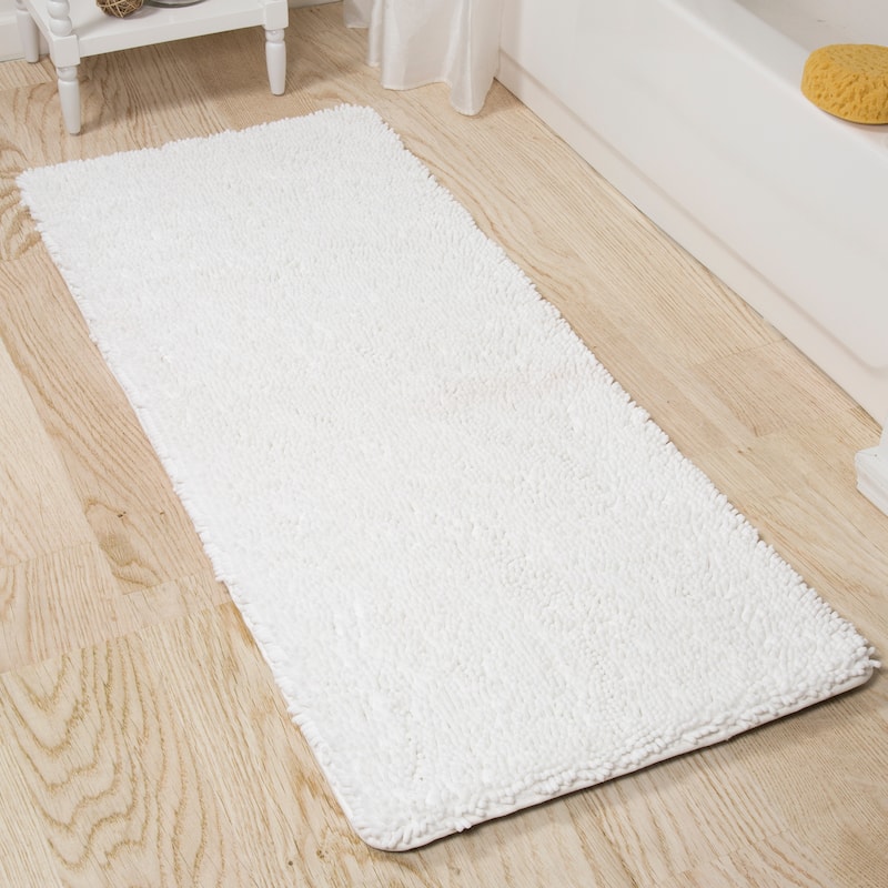 58x24-Inch Bathroom Runner with Non-Slip Backing - Absorbent High-Pile Chenille Memory Foam Bathroom Rug by Windsor Home - White