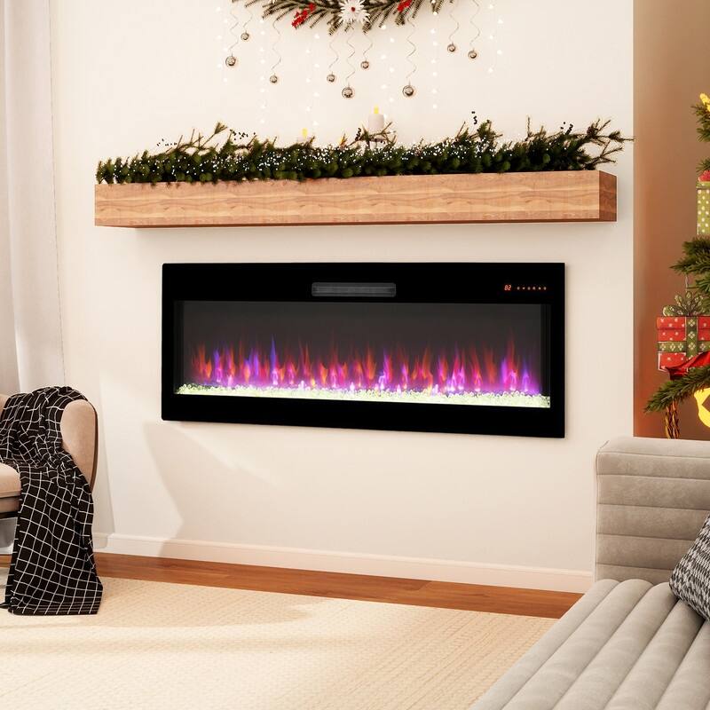 50/60 in. Smart WiFi-Enabled Wall Mount & Recessed Electric Fireplace Heaters in Black, 1400W/5000BTU - 50 Inch