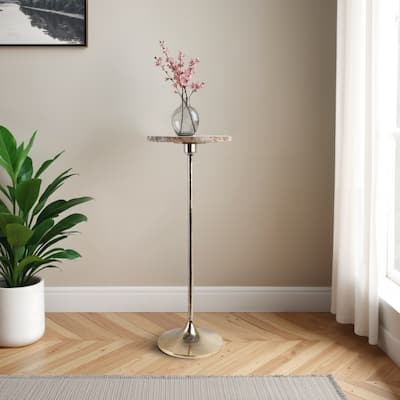 Metal Base Marble Top Modern Glam Accent Table Round Silhouette