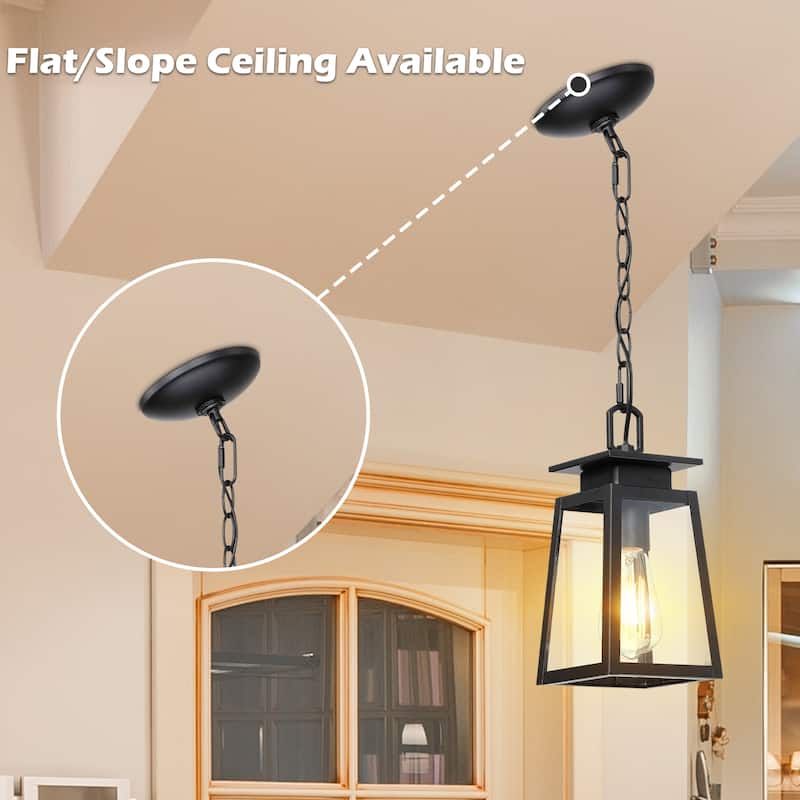 1-Light Outdoor Lantern Pendant Light - Matte Black
