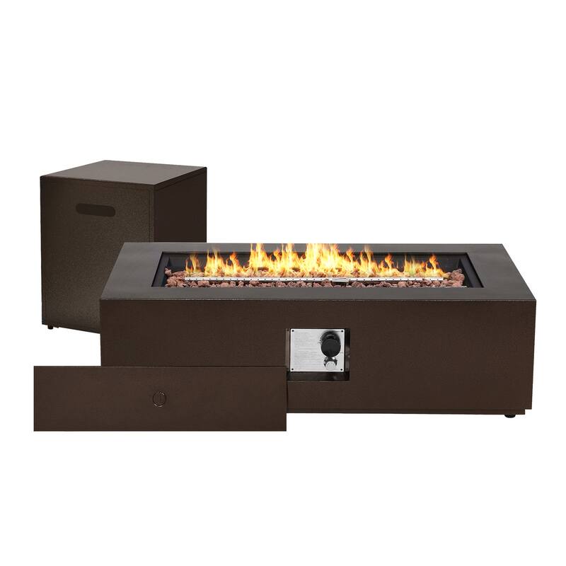 Patio Watcher Outdoor 42in. Iron Fire Pit Table with Propane Tank Cover