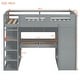 preview thumbnail 4 of 18, Twin Loft Bed with Desk & Wardrobes, Wood Loft Bed w/4 Drawers & 4 Shelves for Kids Teens Boys Girls, No Box Spring Needed, Grey