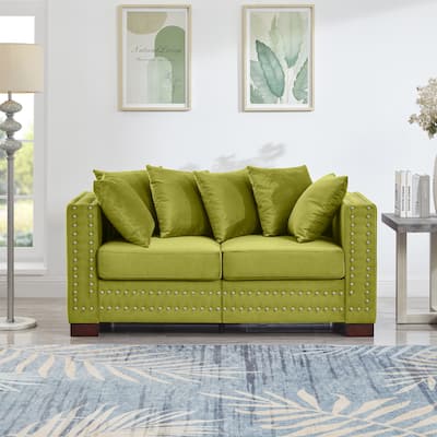 Modern Design Sofa Square Armrest With Silver Nails Decoration Upholstered Velvet Loveseat