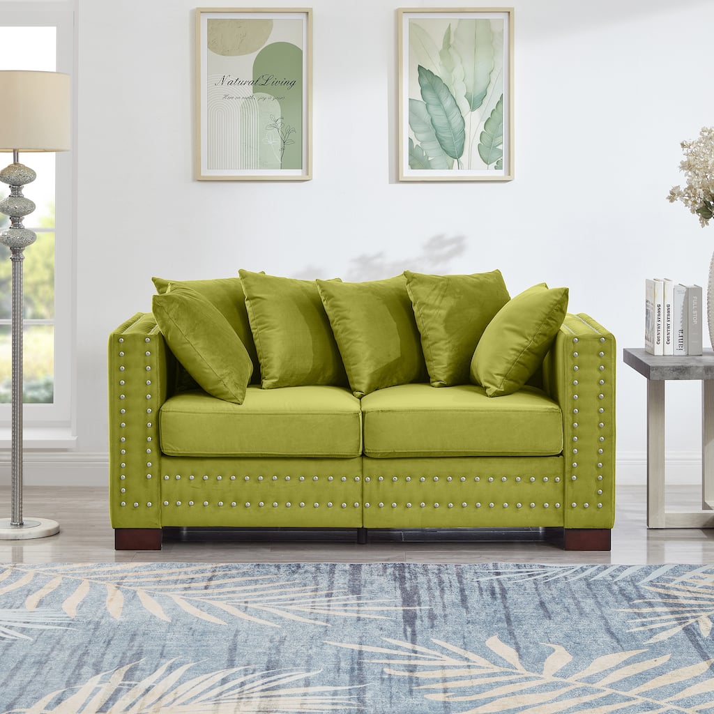 Modern Design Sofa Square Armrest With Silver Nails Decoration Upholstered Velvet Loveseat