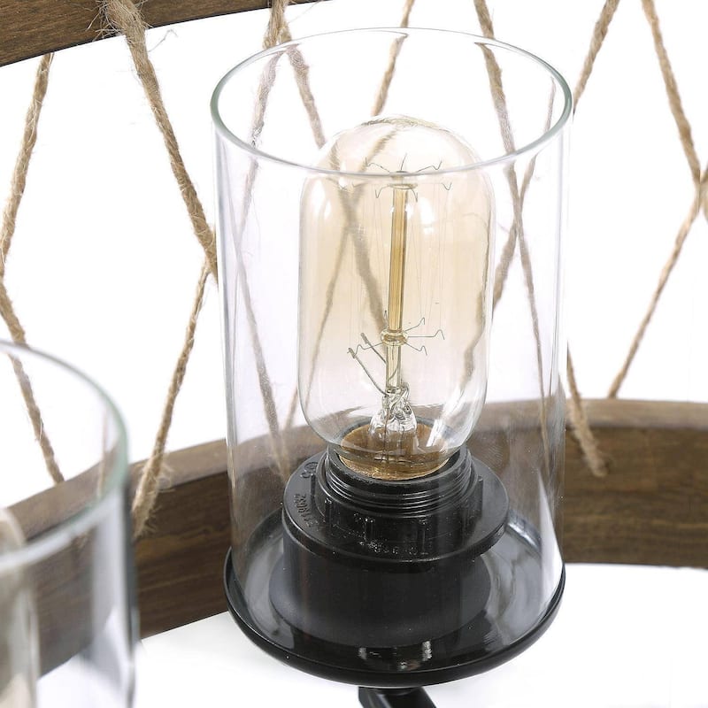 Farmhouse Rustic 5-Light Drum Wood Chandelier for Dining Living Room - D19"x H 27"