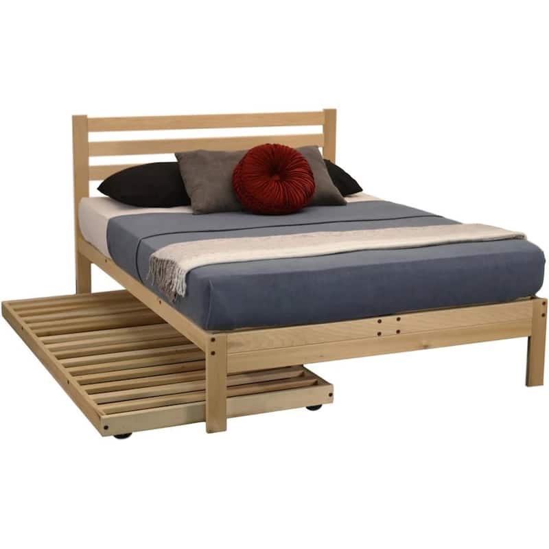 Wooden Platform Bed Frame with Slatted Headboard Strong Hardwood Base for Comfortable Sleep
