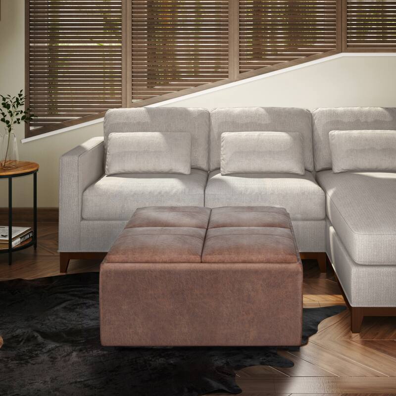 WYNDENHALL Franklin Wide Contemporary Table Ottoman - 35"w x 35"d x 18"h - Distressed Umber Brown