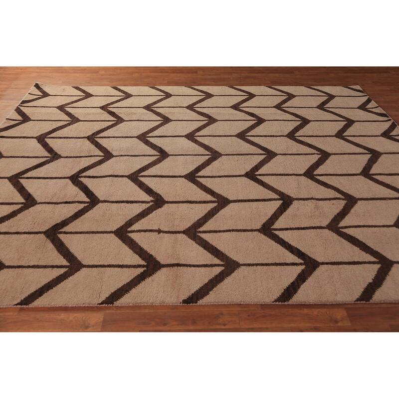 Hand Knotted Oriental 100% Wool Carpet Modern All-Over Beige & Ivories Moroccan Area Rug - 9' 10'' X 7' 11''