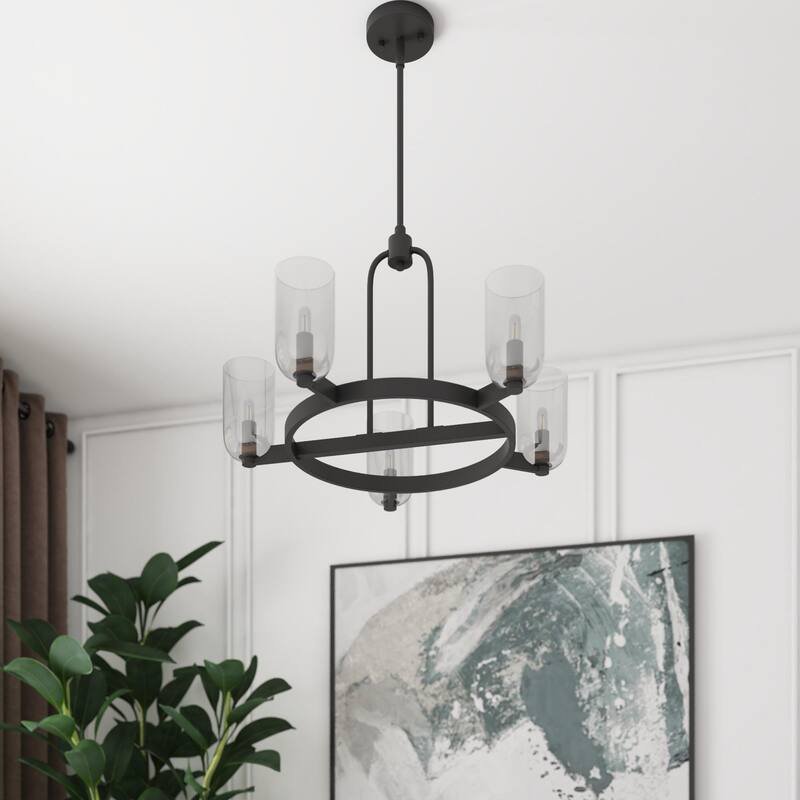 Prominence Home Hansley 5-Light Matte Black Chandelier with Clear Glass - 25.5