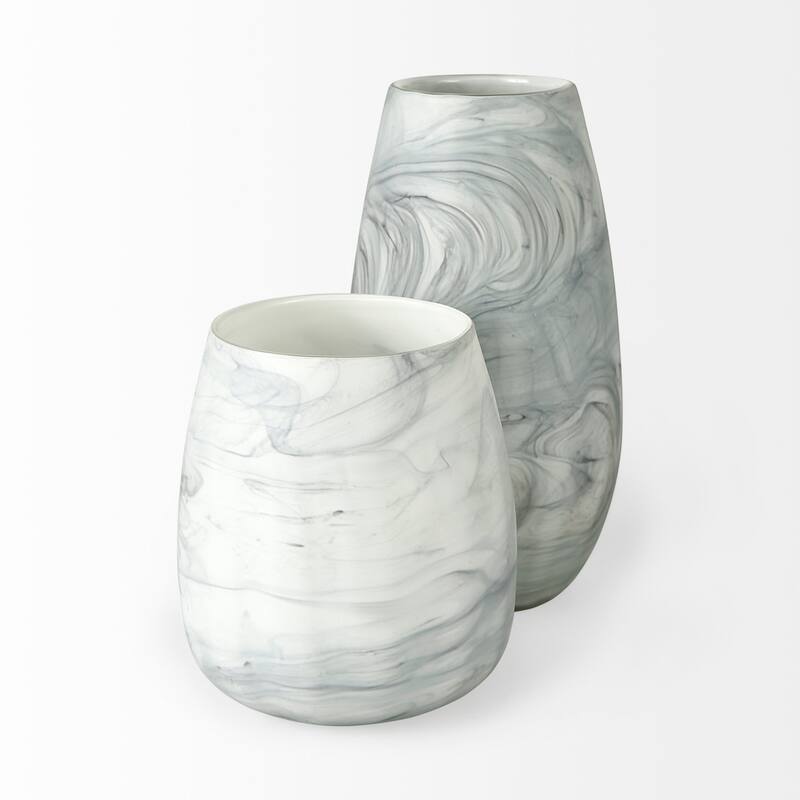 Volta II Tall White / Gray Abstract Pattern Glass Vase