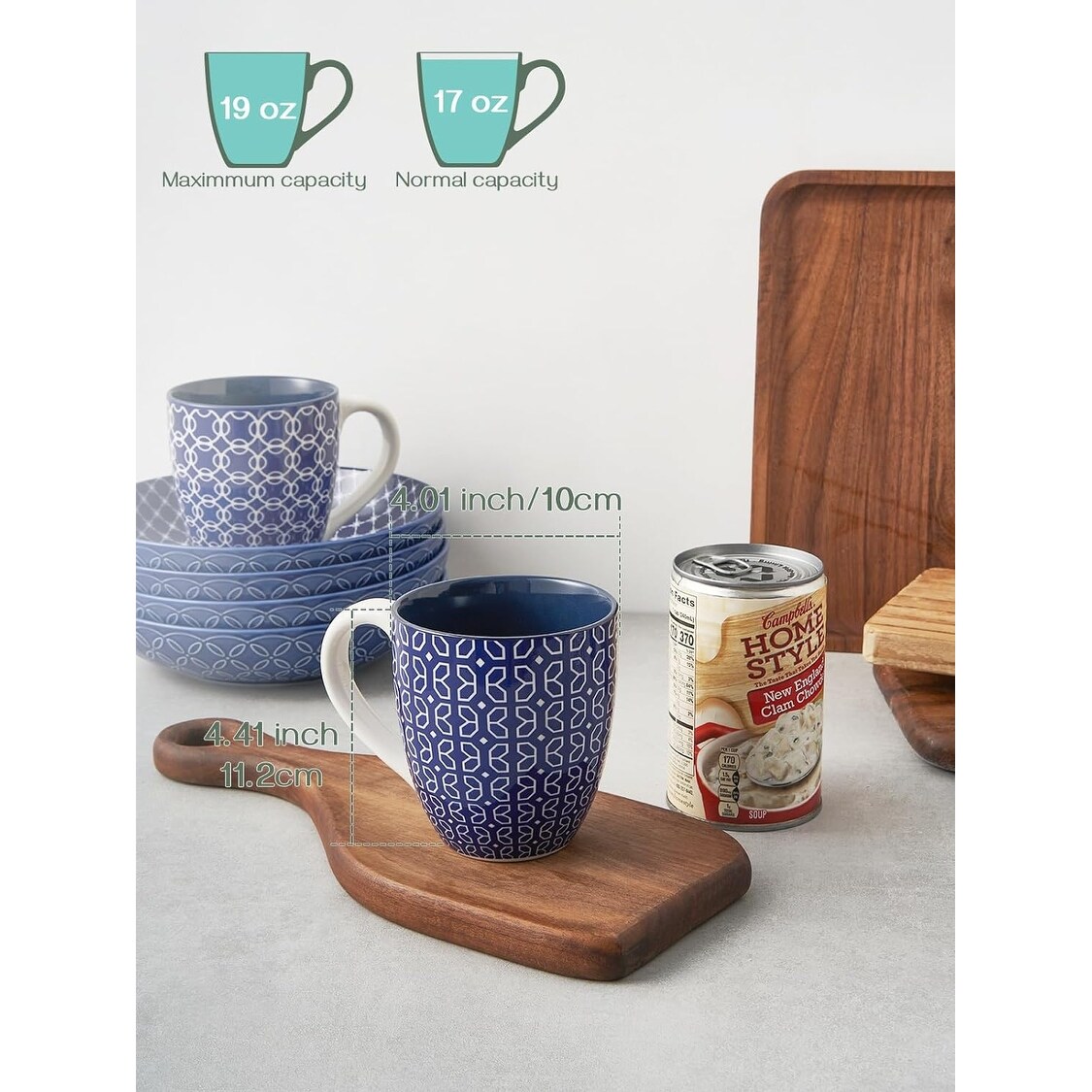 Coffee Mugs Set of 6, Colorful 19 oz Large Porcelain Mugs