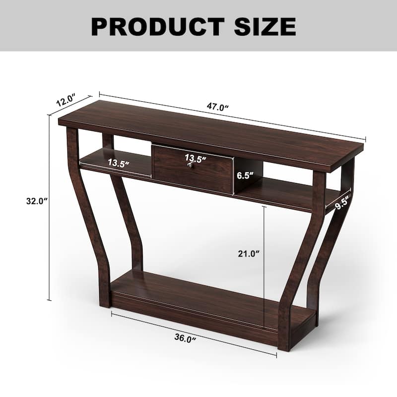 47'' Modern Console Table with Drawer and Curved Leg Design Extra Storage for Entryway or Office