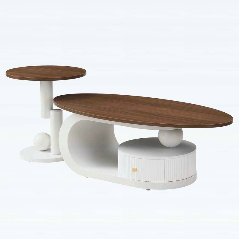 Nesting Coffee Table Set of 2,Elegant and Functional with Storage for Modern Living Rooms,Oval and Round Design