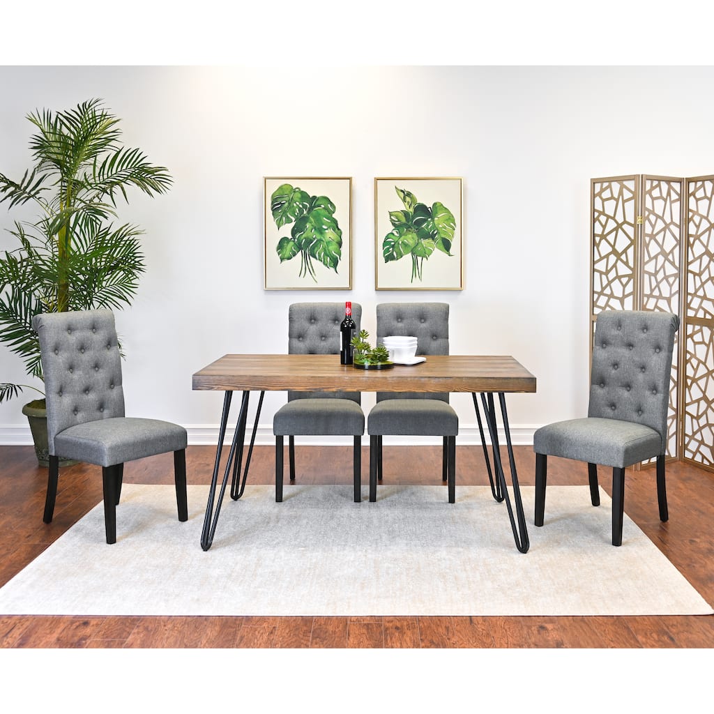 Rustic Hairpin Leg Side Table and 4 Upholstered Dining Chairs