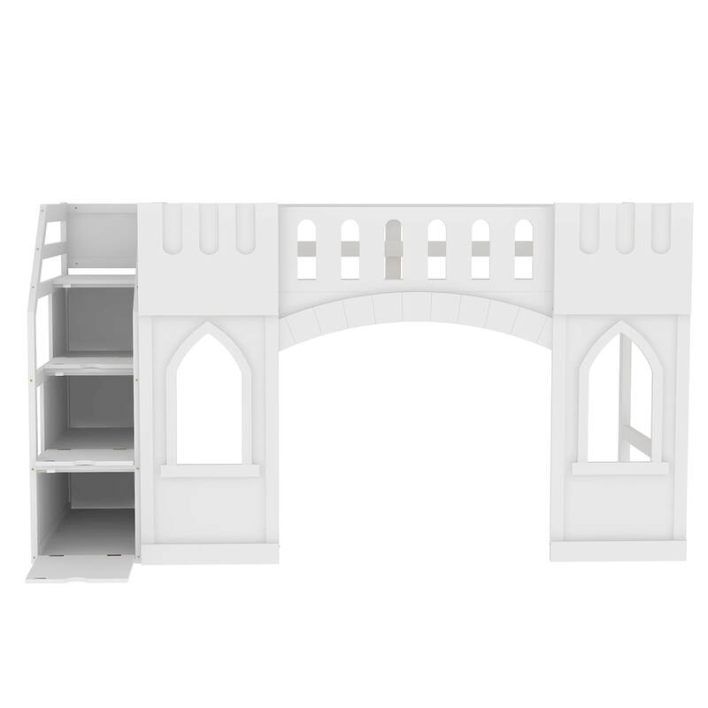 Twin Size Loft Bed with Storage Staircase and Window
