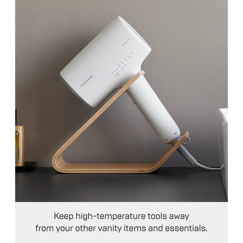 Yamazaki Home Hair Dryer and Iron Stand, Wood, Holds 2.2 lbs - L 8.54 x W 3.35 x H 6.73 inches