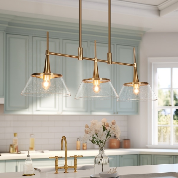 TRESSE BK×GLD LALUZ Modern Gold 3-Light Chandelier Seeded Glass Pendant for