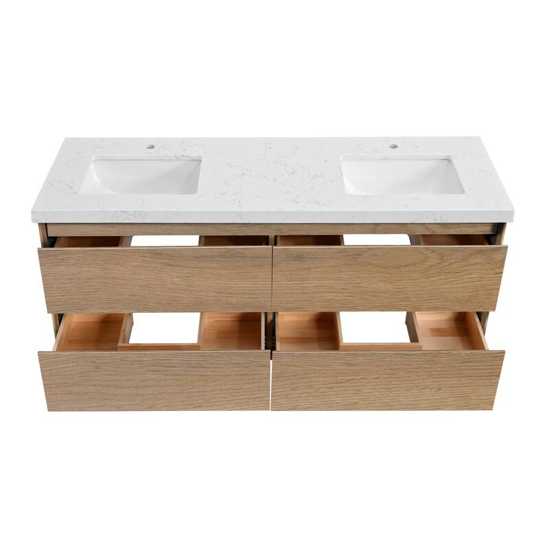 24"30"36"48"60"72"84" Floating Bathroom Vanity Engineered Stone Top with Rectangular Ceramic Undermount Sink