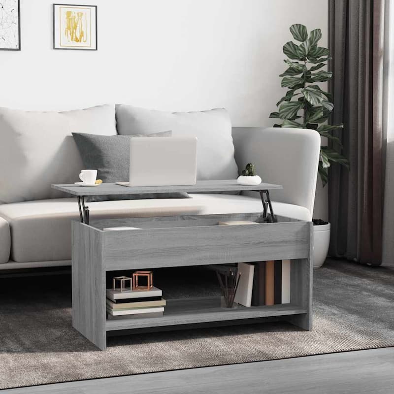 vidaXL Coffee Table Lift Top End Table Accent Side Sofa Table Engineered Wood - 40.2" x 19.7" x 20.7" - Gray sonoma