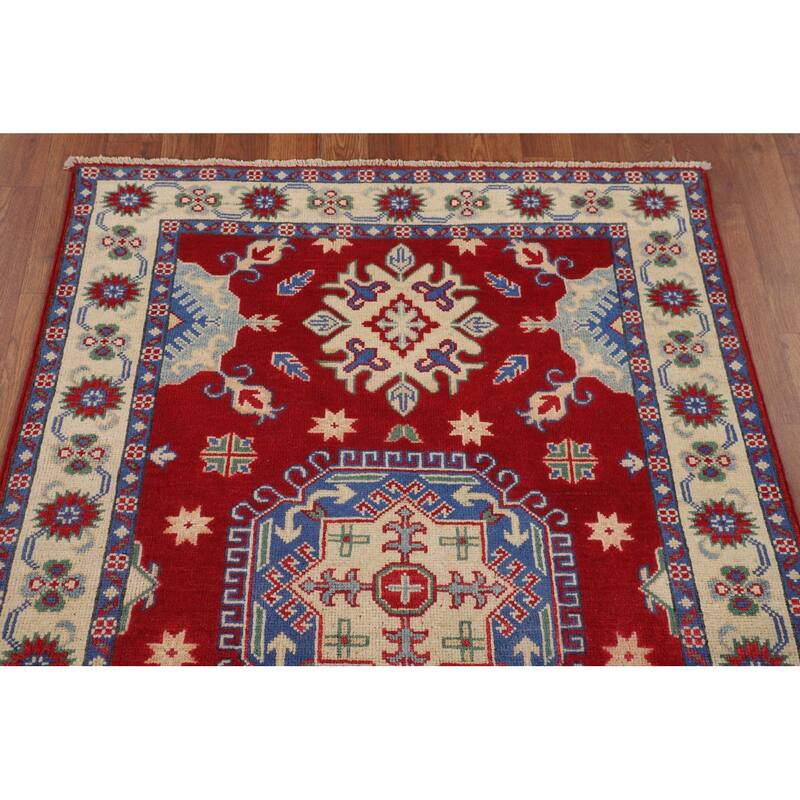 Red Kazak Accent Rug Handmade Wool Carpet - 3'4" x 4'8"