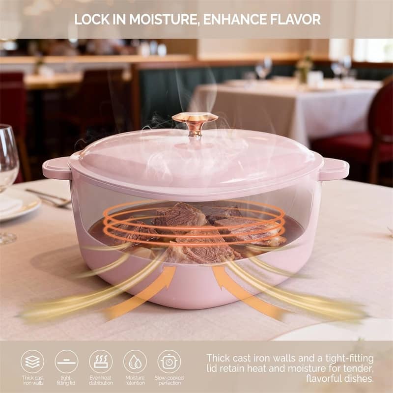 4 qt. Enameled Cast Iron Heart Shaped Dutch Oven in Pink with Lid