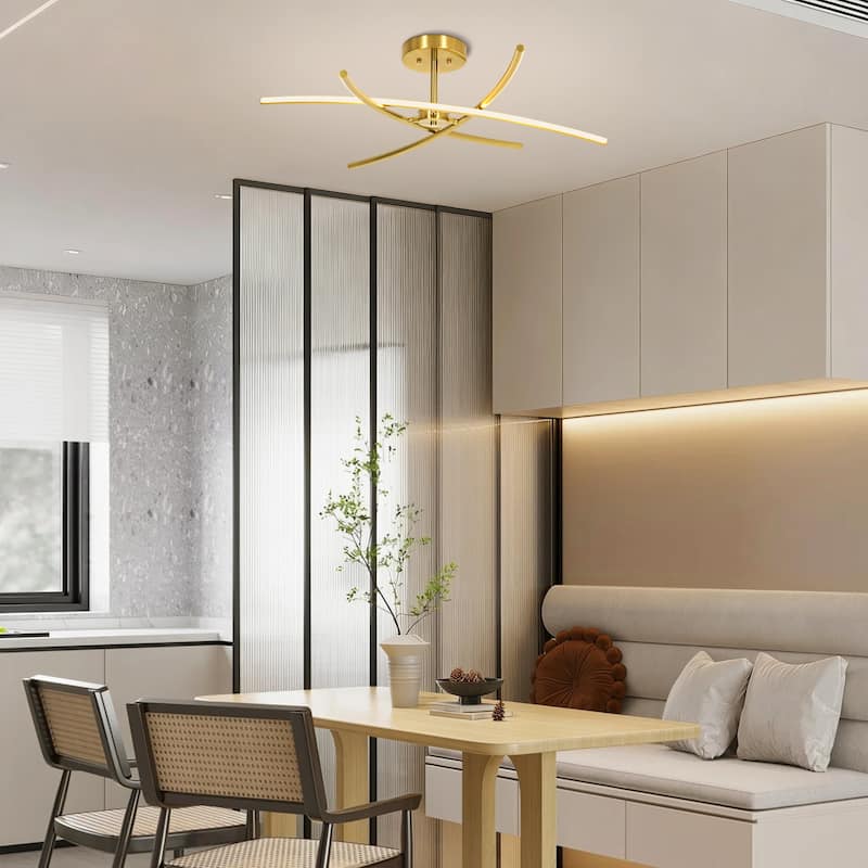 1-Light Cross-Arc Tube LED Flush Mount Ceiling Light with Warm 3000K Light for Living Room