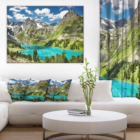 Designart - Mountain Lake and Blue Sky Photo Canvas Art Print - Green